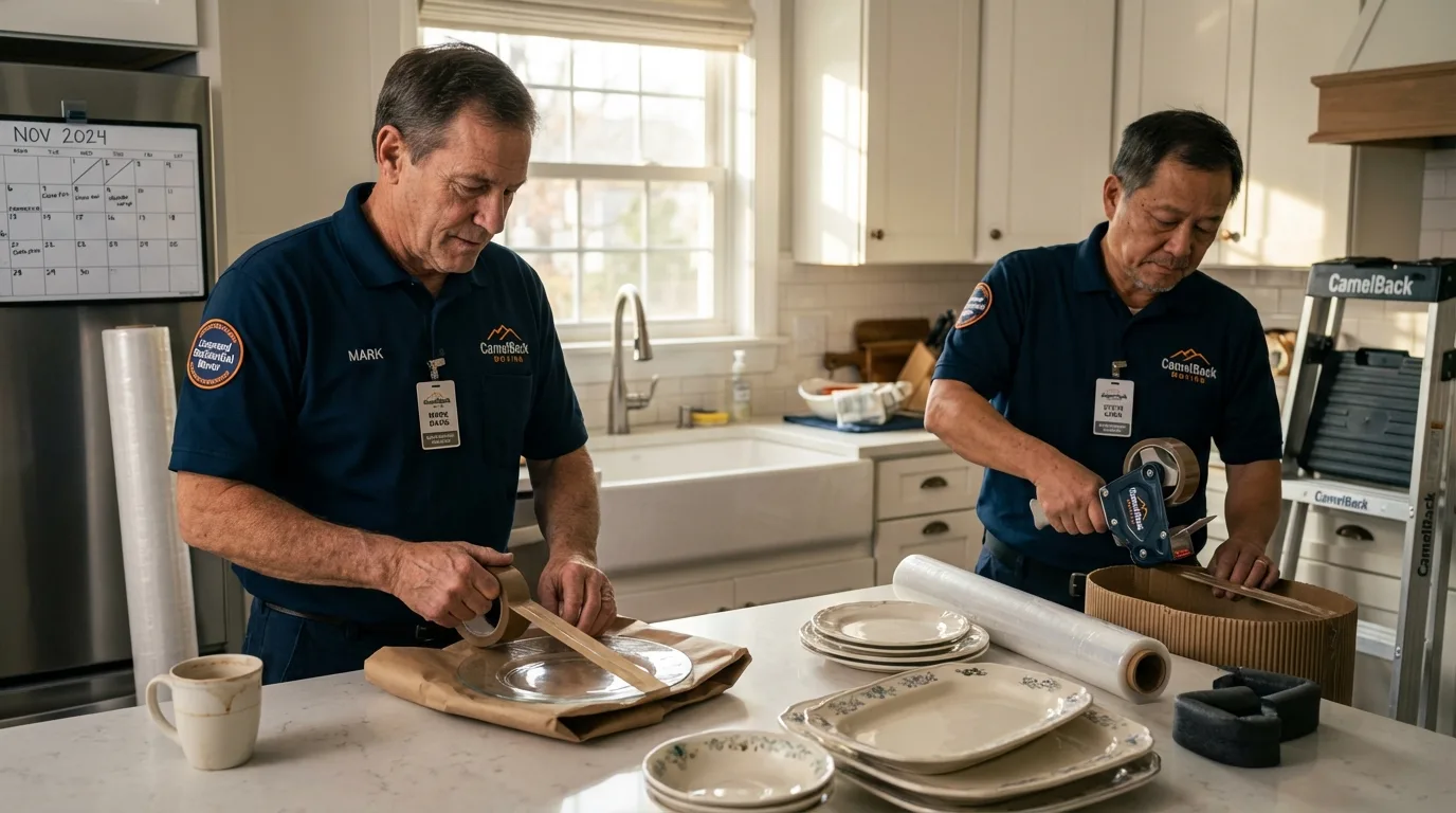 Professional crew packing kitchen dishware in Shelton, NE
